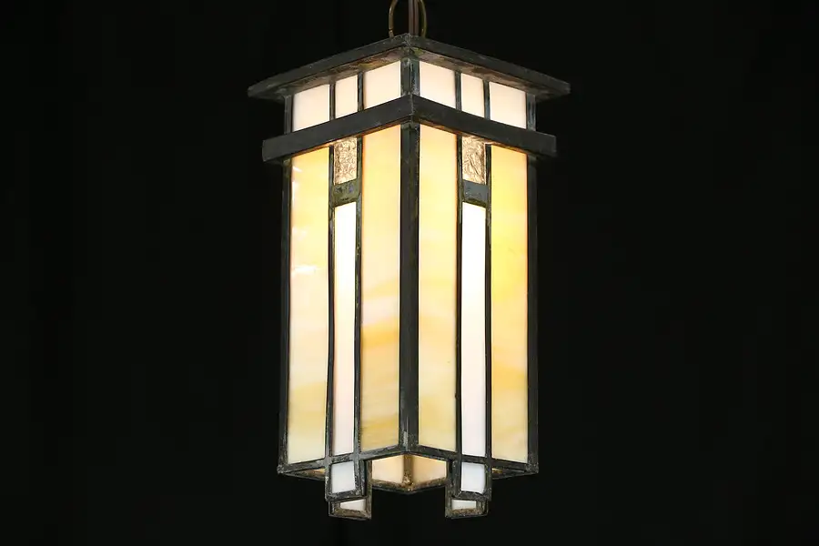 Main image of Arts & Crafts Mission 1905 Craftsman Leaded Stained Glass Ceiling Light Fixture