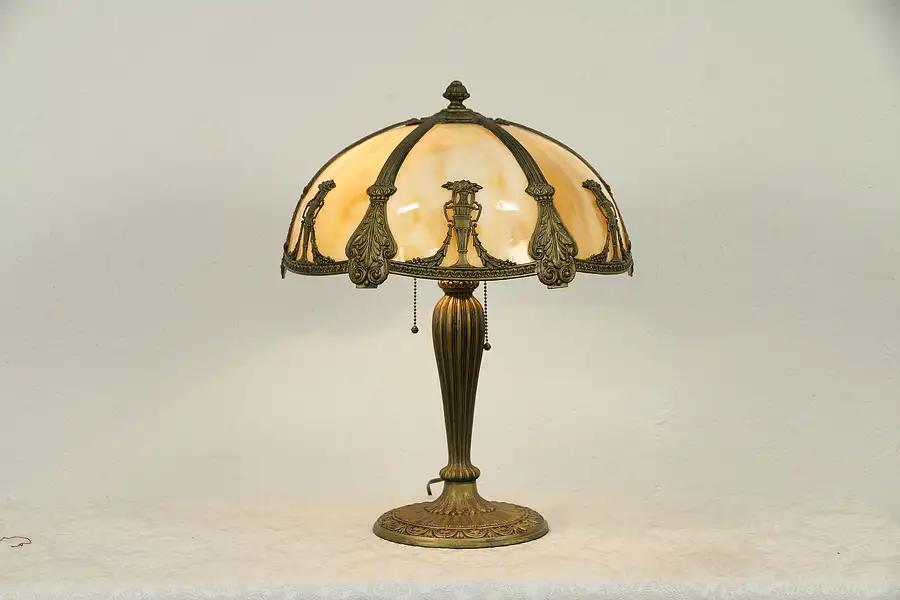 Main image of Classical Curved Stained Glass Panel Shade Antique Lamp