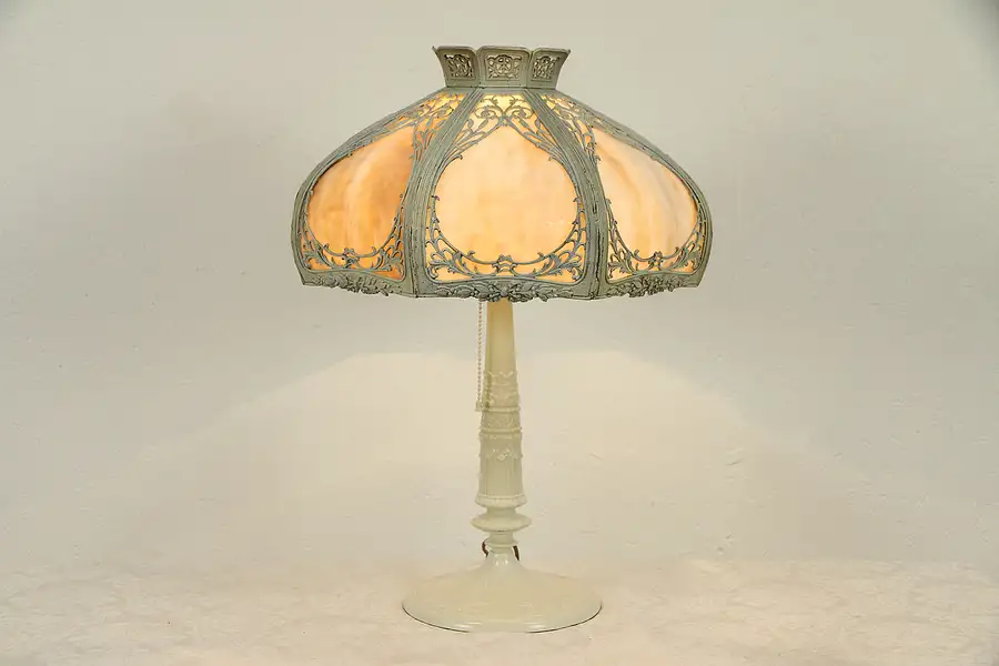 Main image of Ivory Classical Curved Stained Glass 8 Panel Shade Antique Lamp