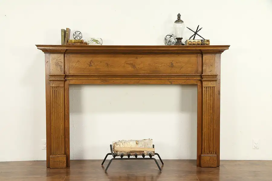 Main image of Country Pine Architectural Salvage Vintage Fireplace Mantel & Surround