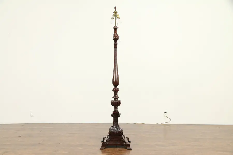 Main image of Classical Carved Mahogany Antique 1920 Floor Lamp