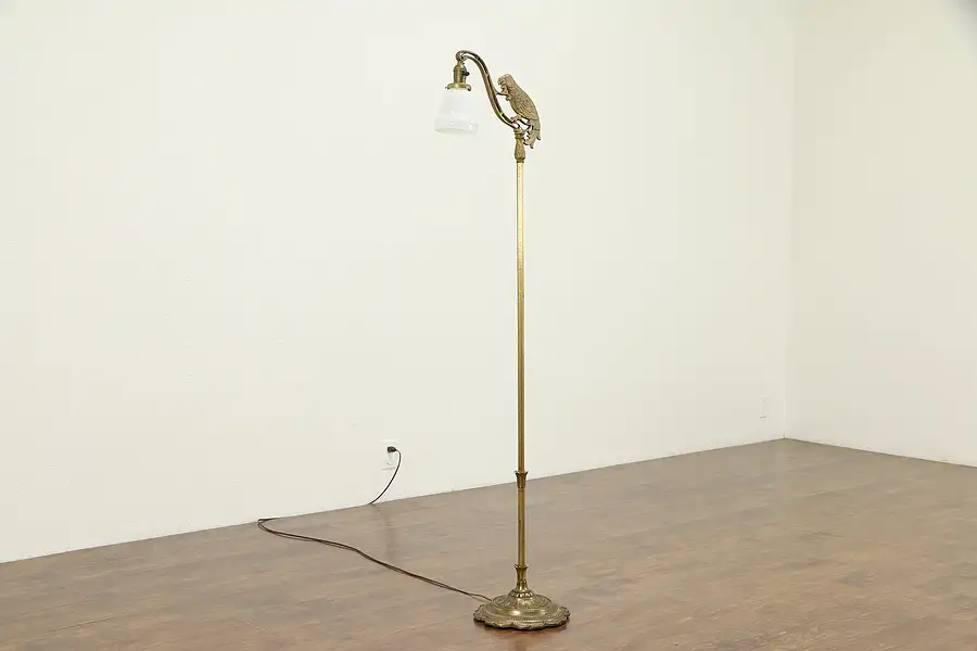 Main image of Bridge or Antique Floor Reading Lamp with Parrot, Milk Glass Shade