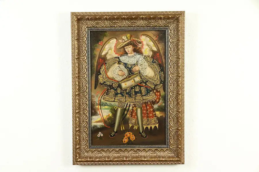 Main image of Spanish Colonial Angel Painting after 1600's Cuzco Peru Original, Framed