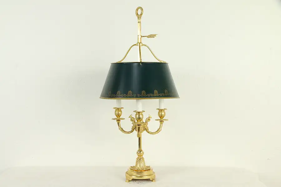 Main image of Classical Gold Plated 3 Candle Vintage Lamp, Painted Toleware Shade