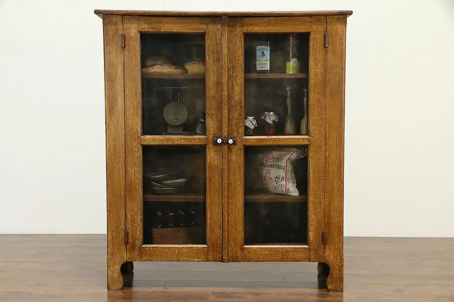 Main image of Victorian Antique Grain Painted Country Pine Kitchen Pantry Pie Safe