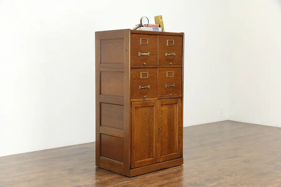 Main image of Macey Antique 4 Drawer Quarter Sawn Oak File Cabinet & Cupboard