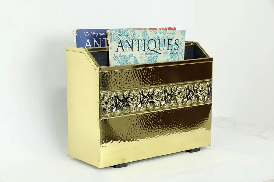 Main image of Hammered Brass English Magazine Rack, Music Caddy