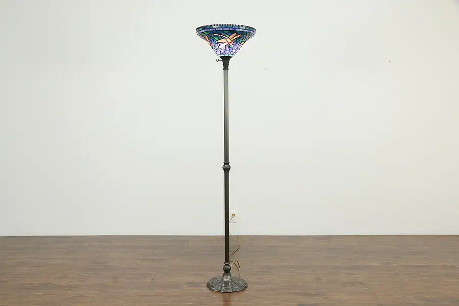 Main image of Dale Tiffany Vintage Torchiere Lamp Dragonfly Jewels Stained Glass Shade