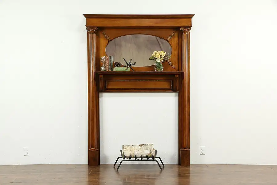 Main image of Victorian Antique Architectural Salvage Fireplace Mantel Columns & Mirror
