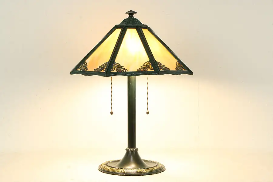 Main image of Stained Glass 6 Panel Shade Antique Lamp, Bradley & Hubbard