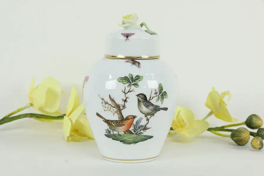Main image of Herend Rothschild Bird Covered Tall Tea Jar Hand Painted
