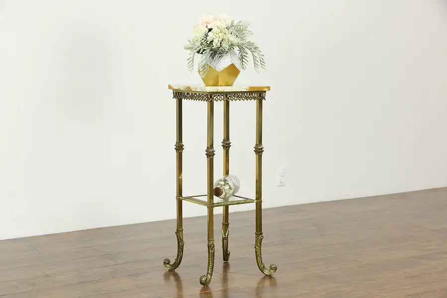 Main image of Victorian Antique Brass & Onyx Sculpture Pedestal or Plant Stand