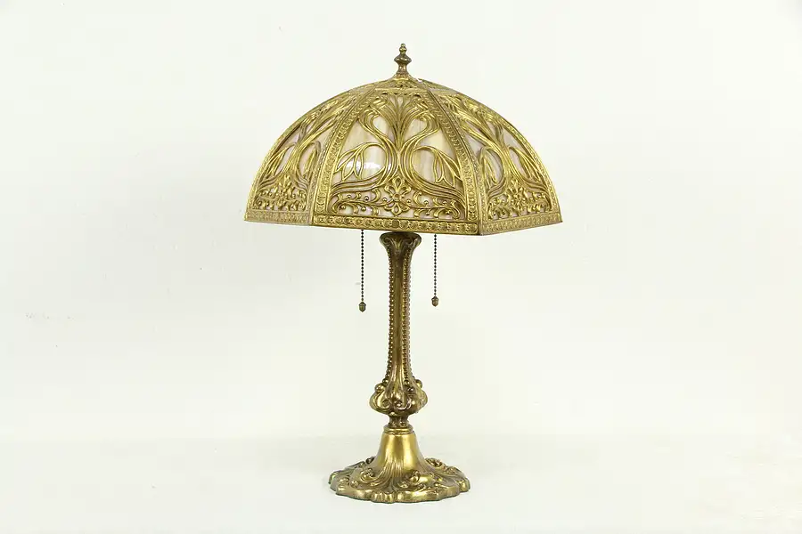Main image of Stained Glass Curved Panel Shade Antique Table Lamp
