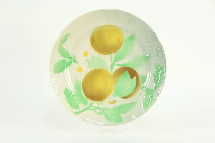 Main image of Majolica Antique Hand Painted 8 1/2" Fruit Plate, Clement Made in France