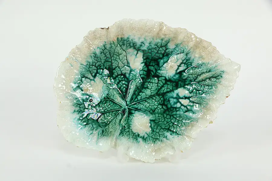 Main image of Victorian Majolica Begonia Antique 9.5" Leaf Plate, Chips