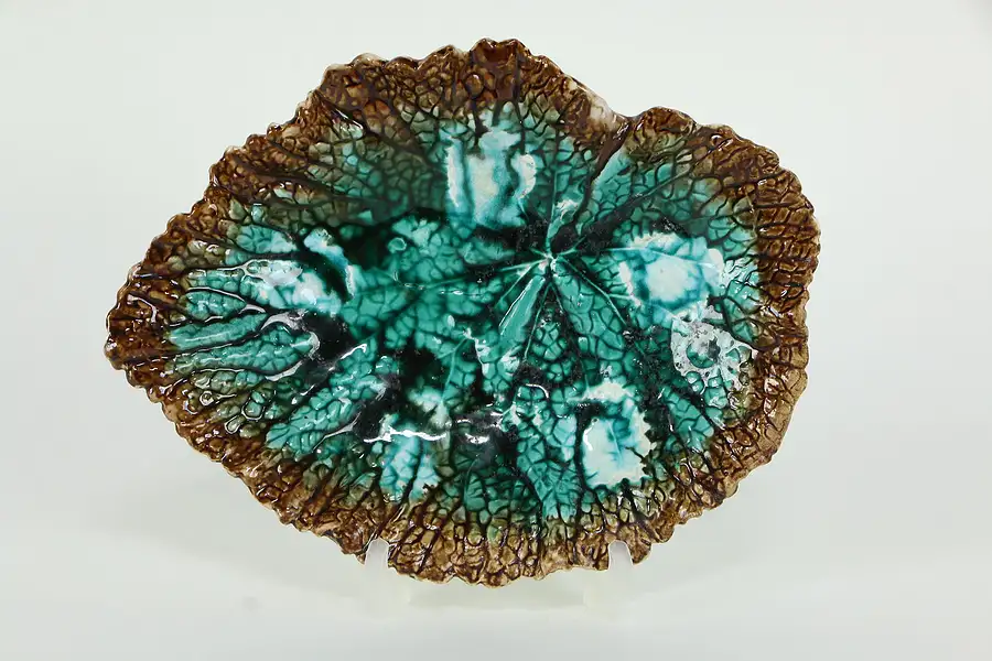 Main image of Victorian Majolica Begonia Antique 8" Leaf Plate, Small Cracks