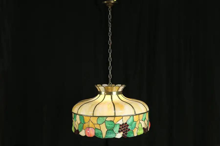 Main image of Stained Glass Grape & Fruit Antique 1910 Ceiling Light Fixture