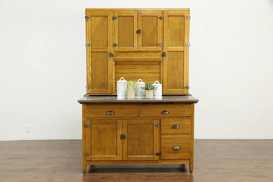 Main image of Hoosier Antique Oak Cabinet Farmhouse Kitchen Pantry Cupboard, Napanee