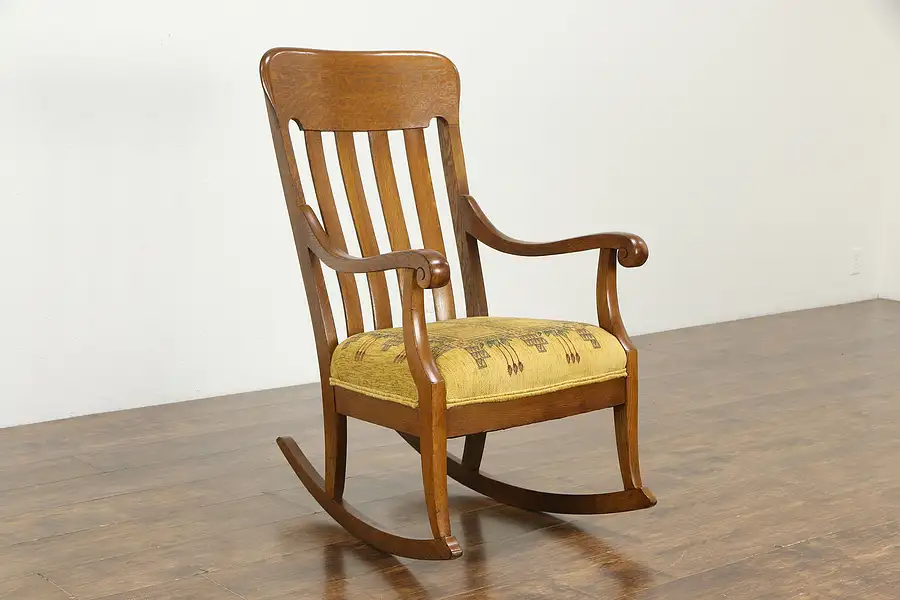 Main image of Rocking Chair Oak Quarter Sawn Antique Rocker, New Upholstery