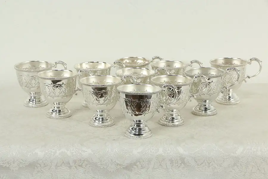 Main image of Set of 11 Vintage Silverplate Embossed Footed Punch Cups