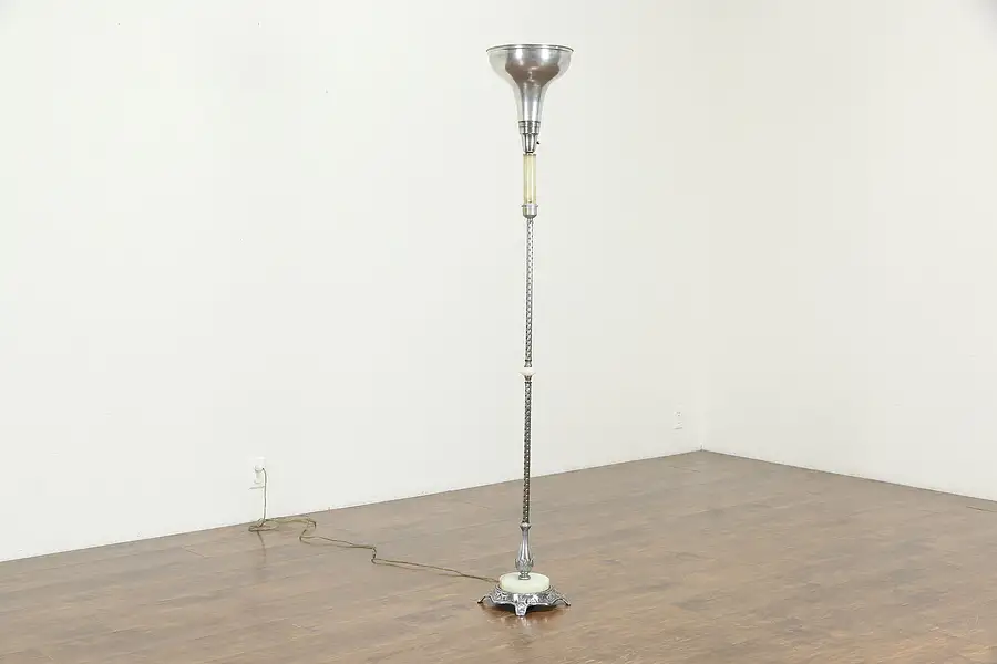 Main image of Art Deco 1930 Vintage Torchiere Floor Lamp, Onyx Mounts, Kimball
