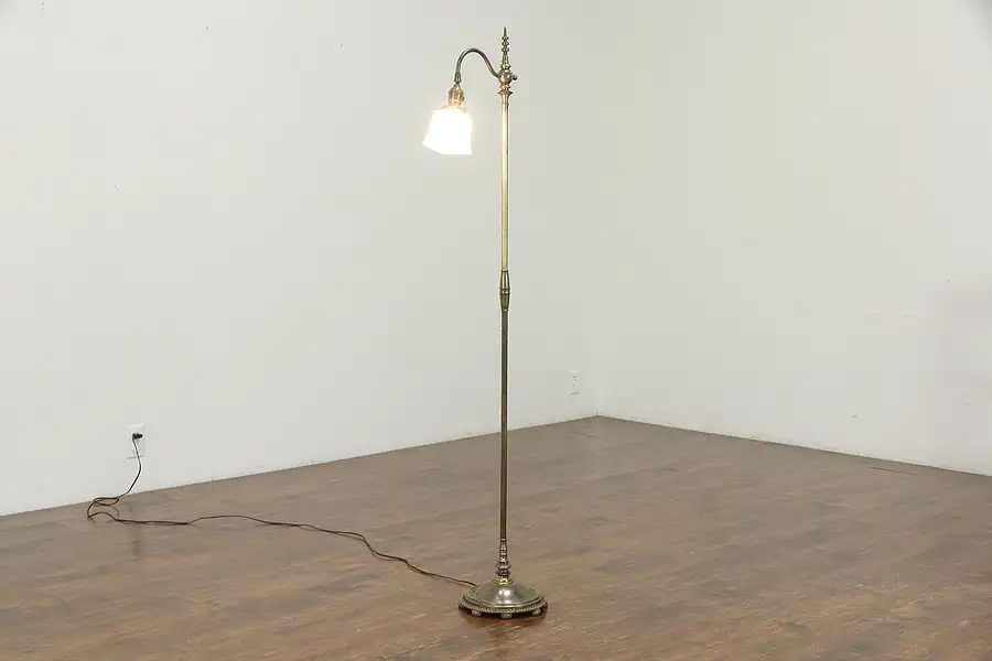 Main image of Rembrandt Brass Antique Bridge Floor Reading Lamp, Swivel Etched Shade