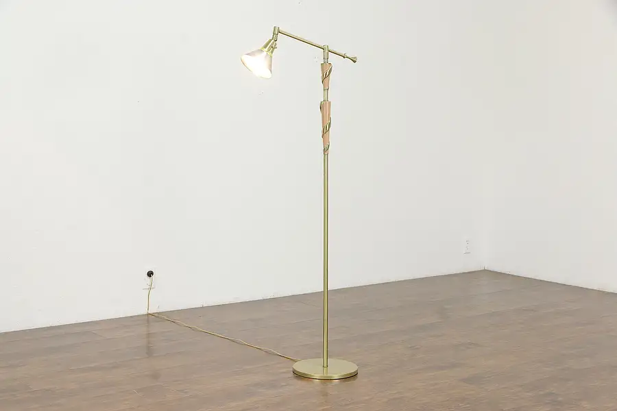 Main image of Midcentury Modern Retro Vintage Floor Lamp, Coral & Brass, Swivel Shade