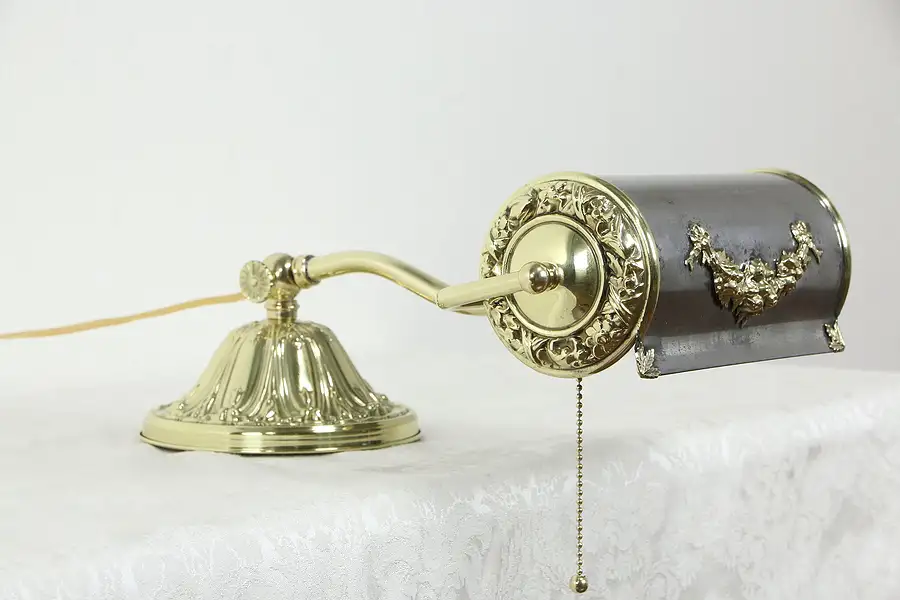 Main image of Swivel Adjustable Antique Brass & Steel Desk or Piano Lamp