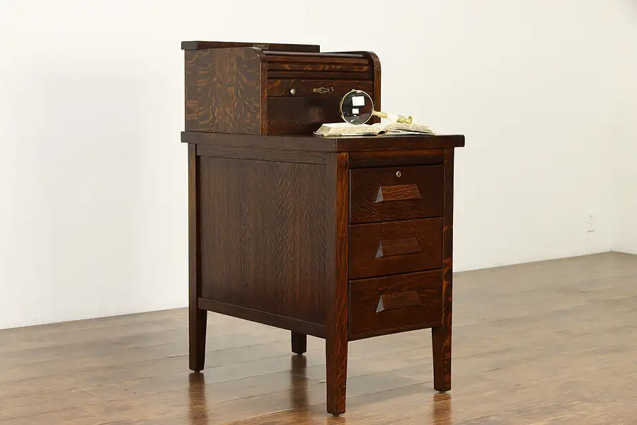 Main image of McCaskey Register Roll Top Antique Oak Office File Cabinet