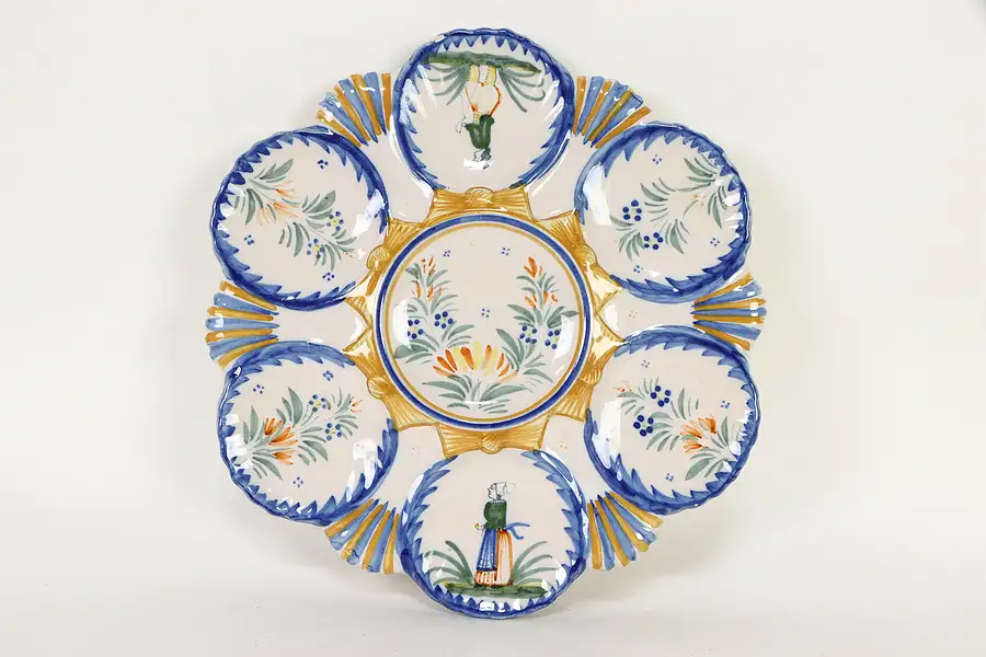 Main image of Quimper Vintage Hand Painted Oyster Plate