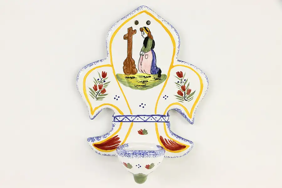 Main image of Henriot Quimper Signed Holy Water Holder, Hand Painted Brittany, France