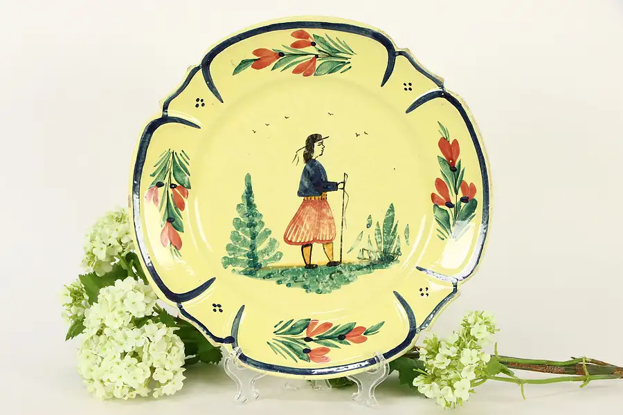 Main image of HB Quimper Signed Plate, Fisherman, Hand Painted Brittany, France