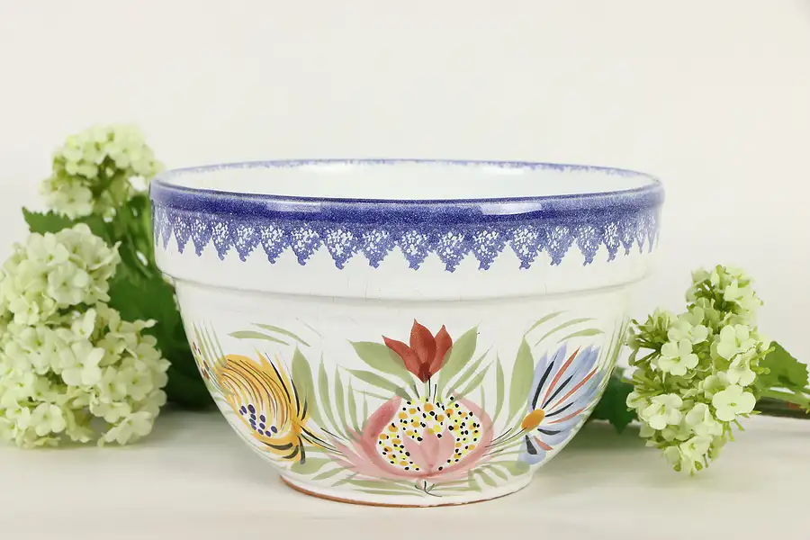 Main image of Henriot Quimper Signed Flower Pot or Bowl, Hand Painted Brittany, France