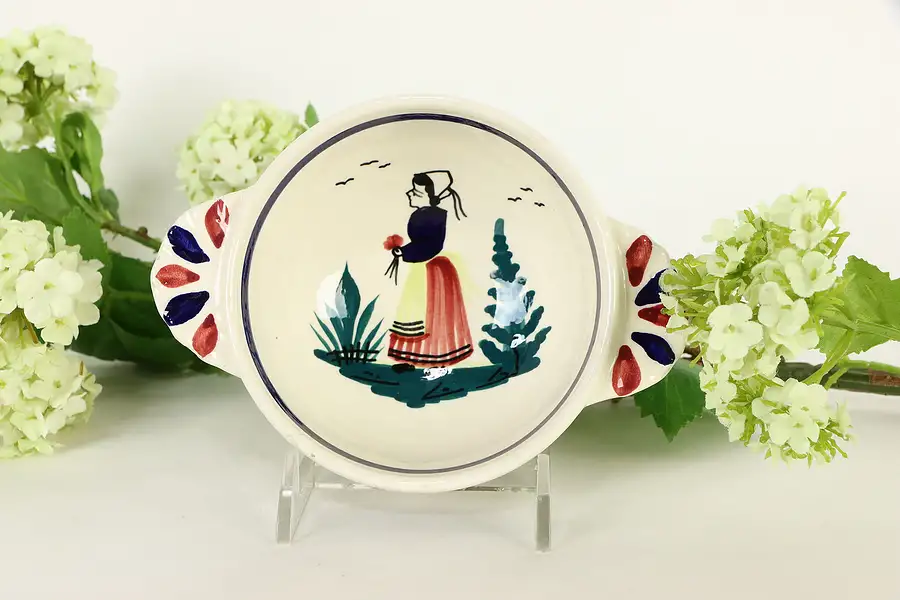 Main image of HB Quimper Signed Bowl with Handles, Hand Painted Brittany, France