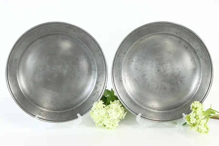 Main image of Pair of Antique Pewter Plates, Makers Stamps, 9"