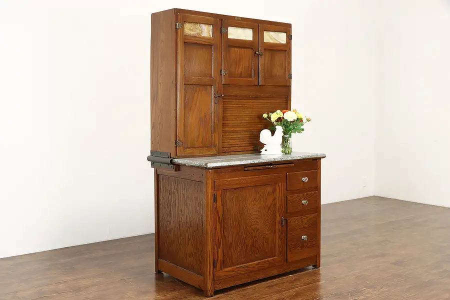 Main image of Hoosier Oak Cupboard Antique Farmhouse Kitchen Pantry Cabinet, Wilson