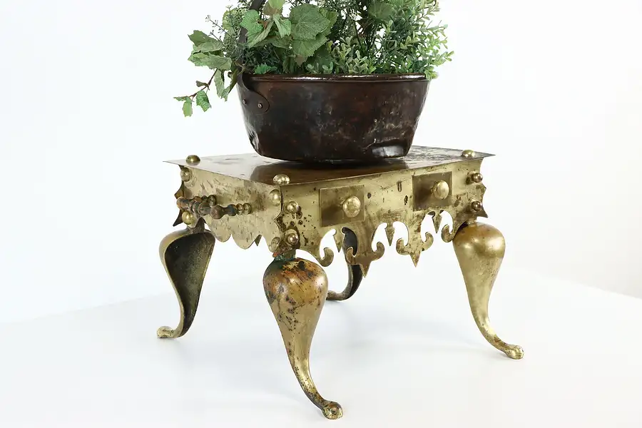 Main image of English Brass Antique 1820 Fireplace Hearth Footman or Tea Kettle Trivet