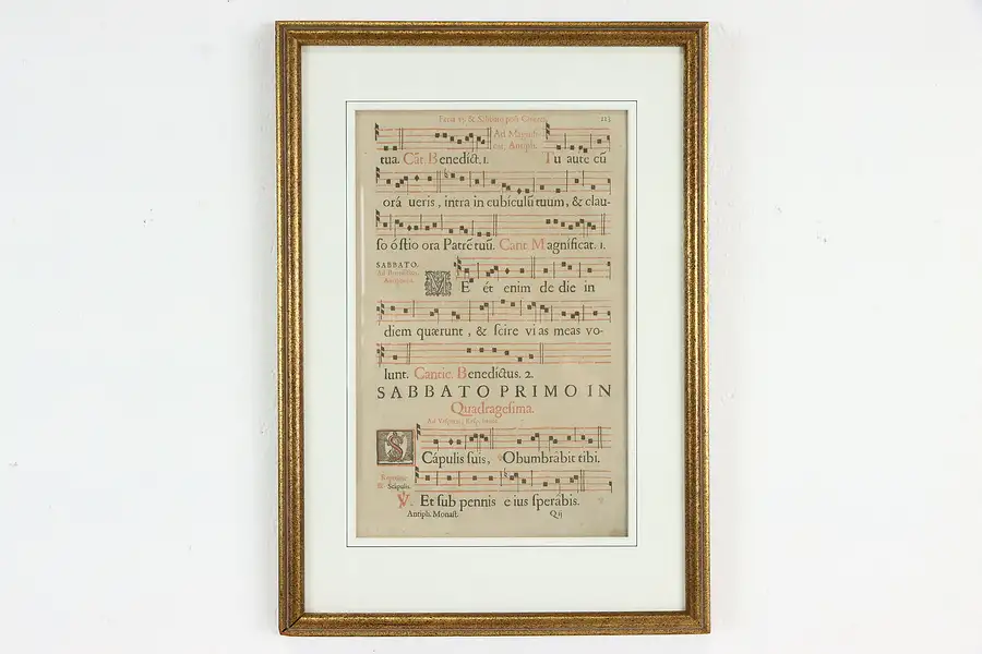 Main image of Musical Manuscript Antique 1700's Latin, Double Side Custom Frame 21"