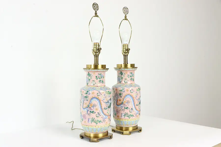 Main image of Pair of Vintage Lamps with Chinese Porcelain Vases, Maitland Smith