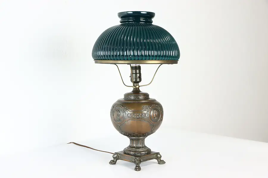 Main image of Victorian Antique Classical Design Lamp, Green Glass Shade