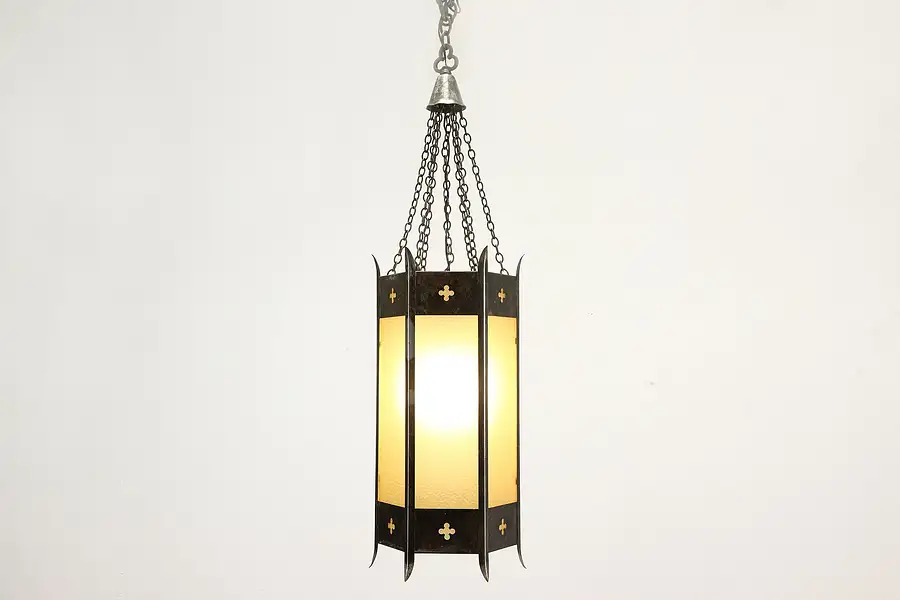Main image of Gothic Antique Hexagonal Light Fixture, Stained Glass Church Salvage