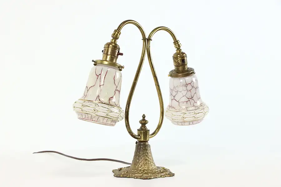 Main image of Antique Desk Lamp, Swivel Hand Painted Art Glass Shades