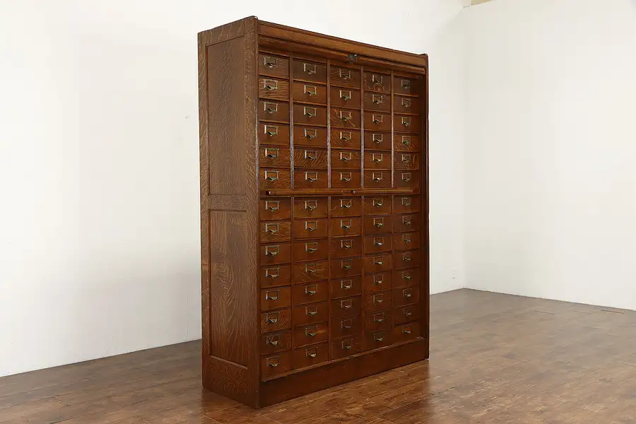 Main image of Victorian Antique Oak Rolltop 70 Drawer Office File Cabinet, Globe