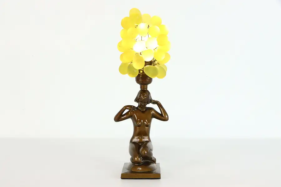 Main image of Art Deco Antique Glass Woman Holding Grapes Lamp and Shade