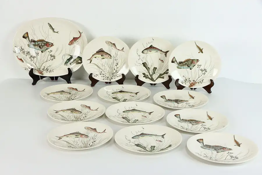 Main image of China Vintage English Fish Serving Set, Platter, 12 Plates, Johnson Bros