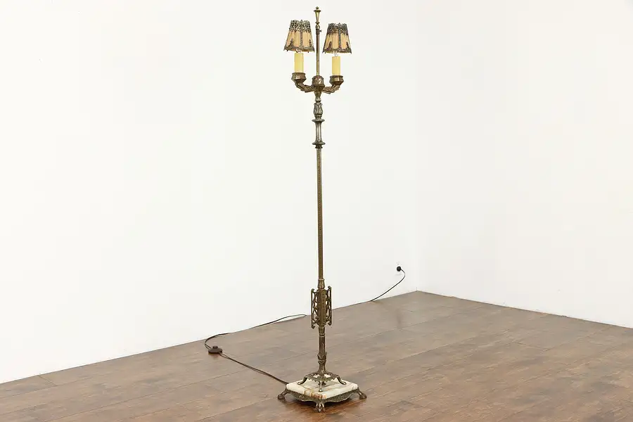 Main image of Onyx Base 2 Candle & Silk Shade Antique Floor Lamp