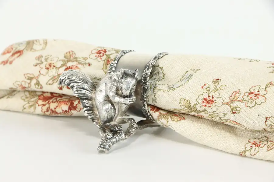 Main image of Victorian Antique Silverplate Napkin Ring Squirrel Eating Nut