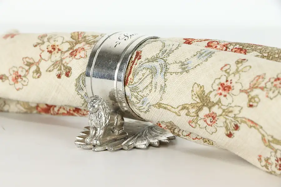 Main image of Victorian Antique Silverplate Lion Napkin Ring, Engraved Sara