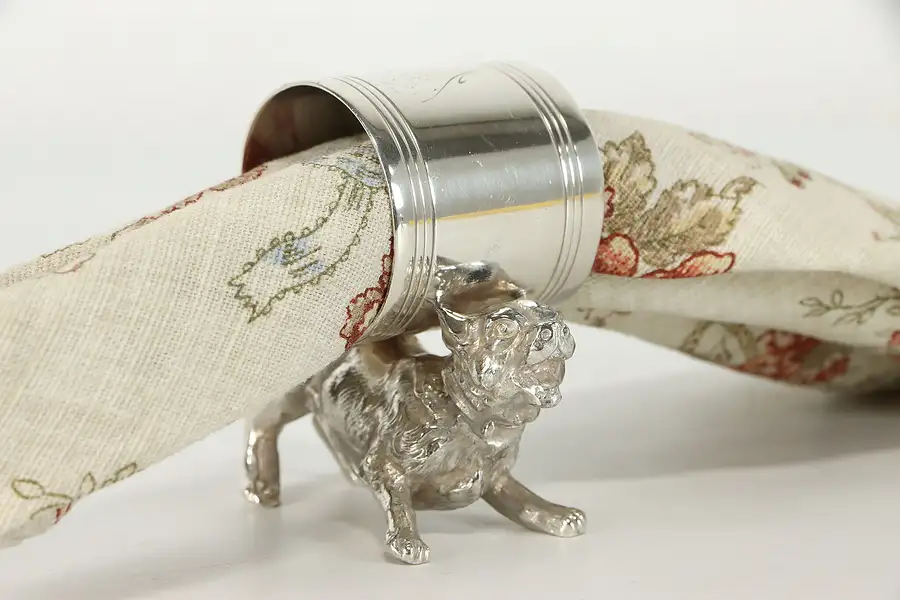Main image of Victorian Antique Silverplate Dog Napkin Ring, Engraved M. B June 12