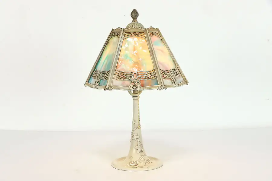 Main image of Art Nouveau Antique Boudoir or Desk Lamp with Stained Glass Shade